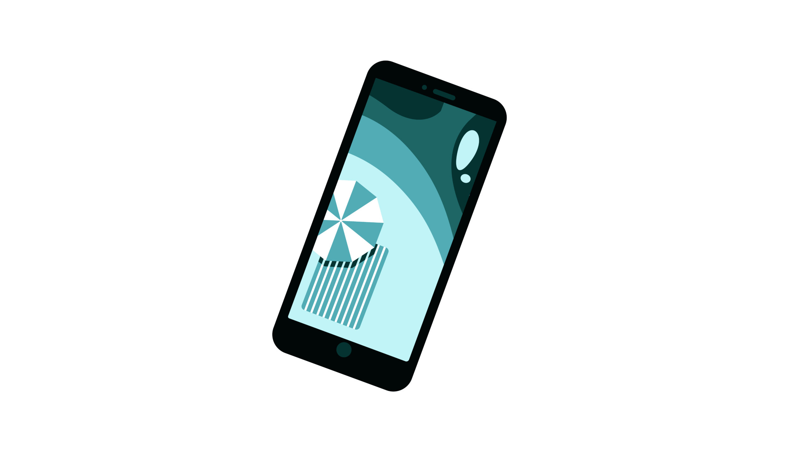 Illustration de l'animation: On y voit un téléphone portable avec un fond d'écran de plage