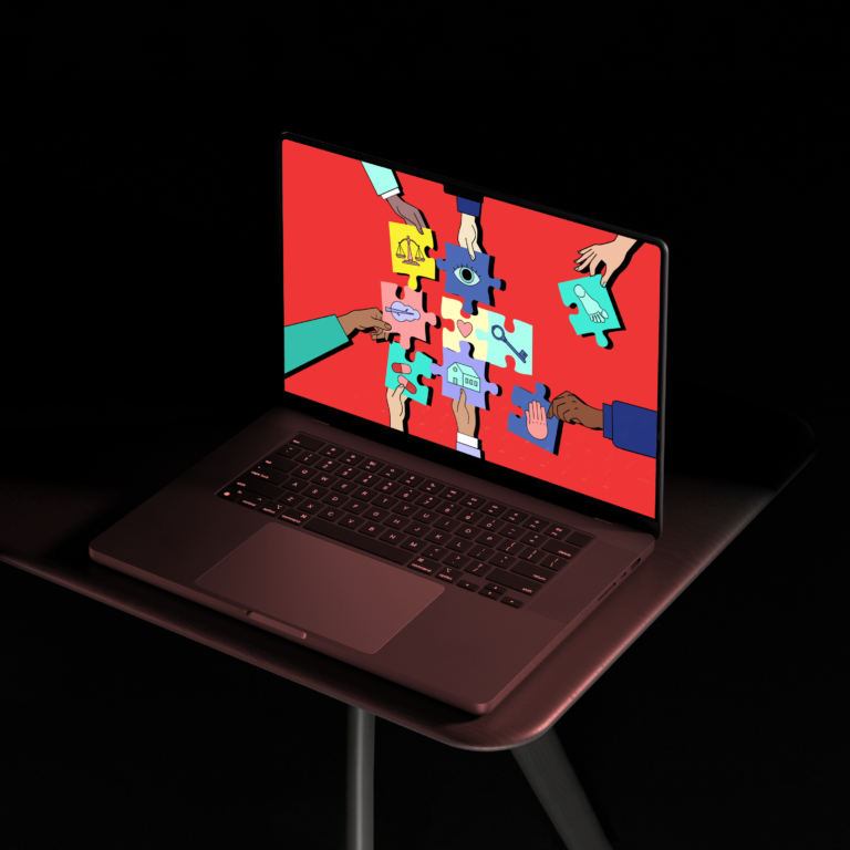 ordinateur montrant un plan de l'animation de la Maison de Santé de Lancy. On y voit des mains qui tiennent des pièces de puzzle.